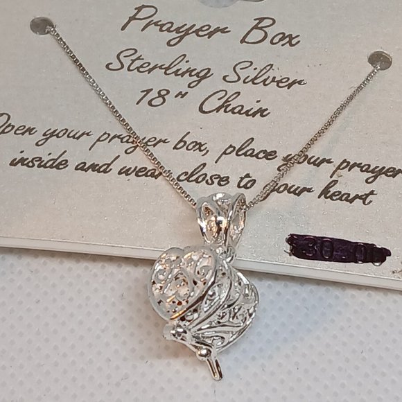 NWT 18" Chain Vintage Sterling Silver 925 Prayer Box Heart Locket Necklace #15W - Picture 1 of 8